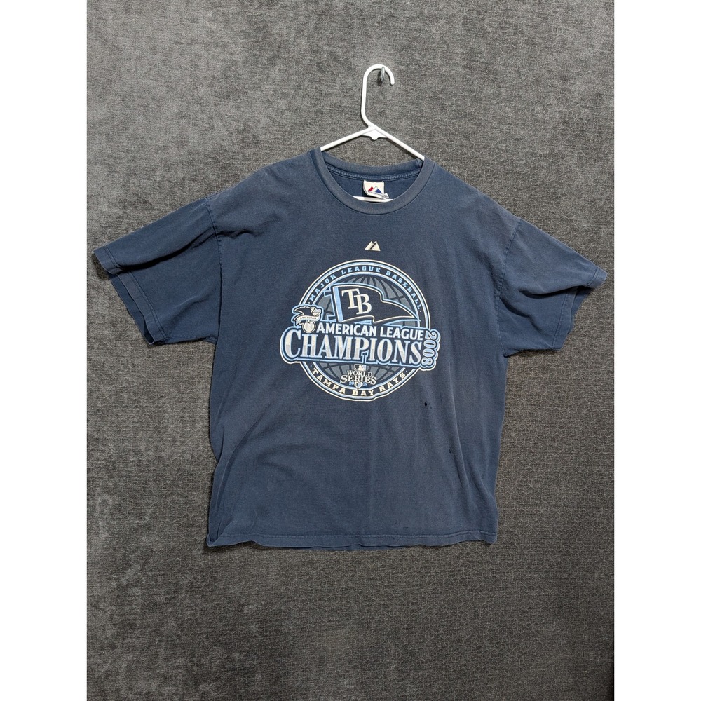 Majestic Tampa Bay Rays 2008 AL Champions T-Shirt Navy XL Distressed